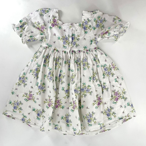 Janie and Jack Girls Floral Spring Dress Purple Blue White Square Neck 7 - Picture 2 of 5